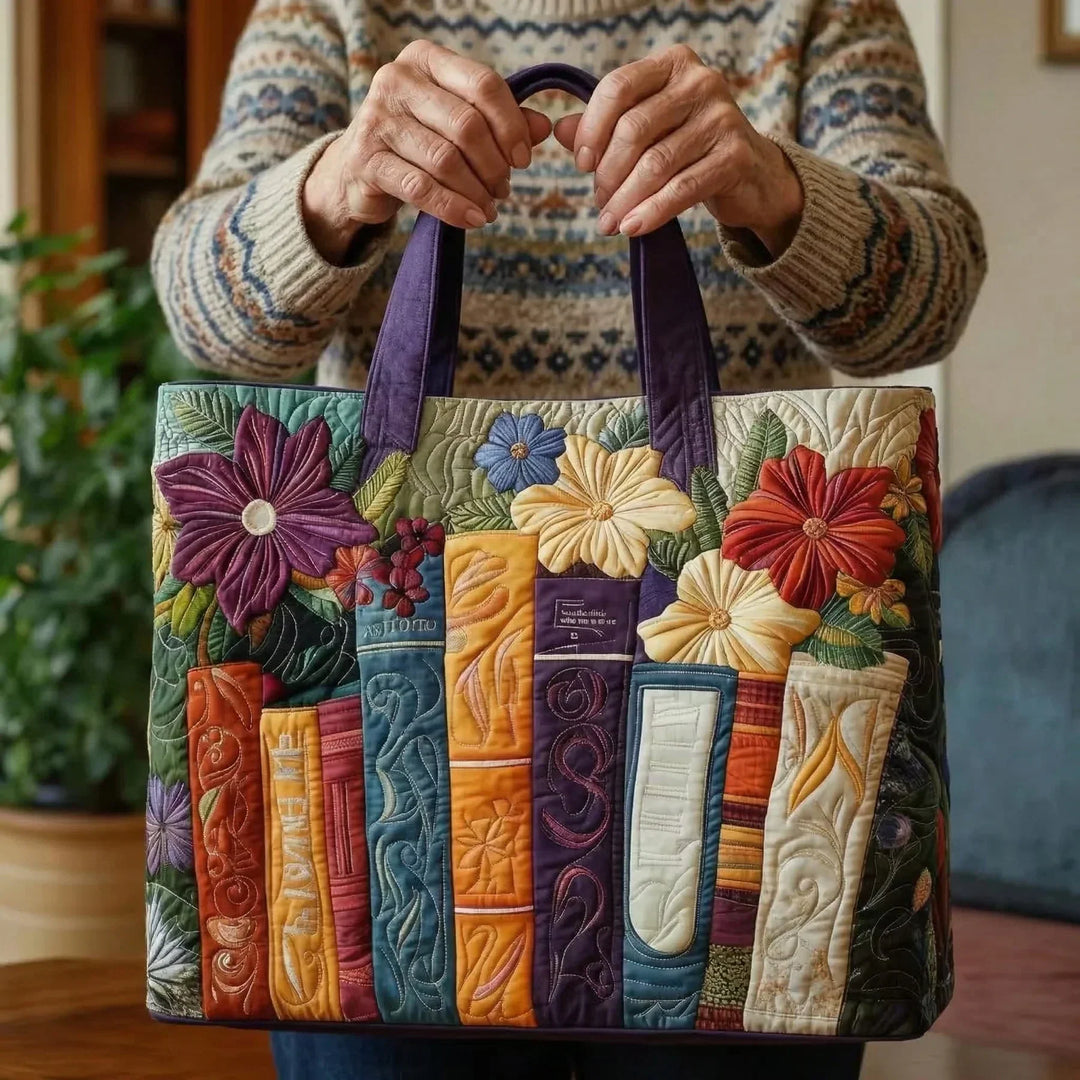 Quilted Tote Bag for Book Lovers